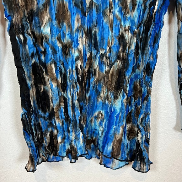 VTG Y2K Alberto Makali Abstract Crinkle Top Crochet Sequin V-Neck Size M Whimsy - Picture 3 of 8
